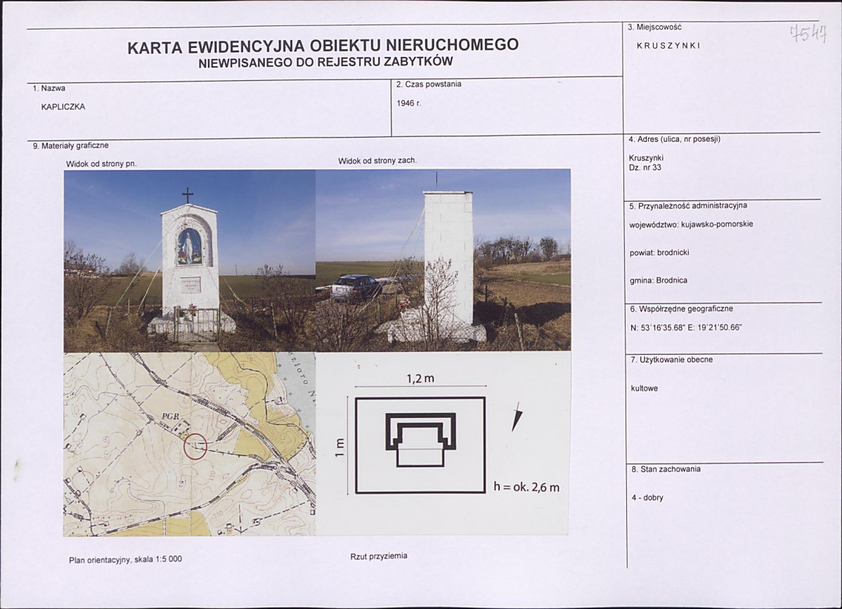 Karta obiektu niewpisanego do rejestru, skan nr 1