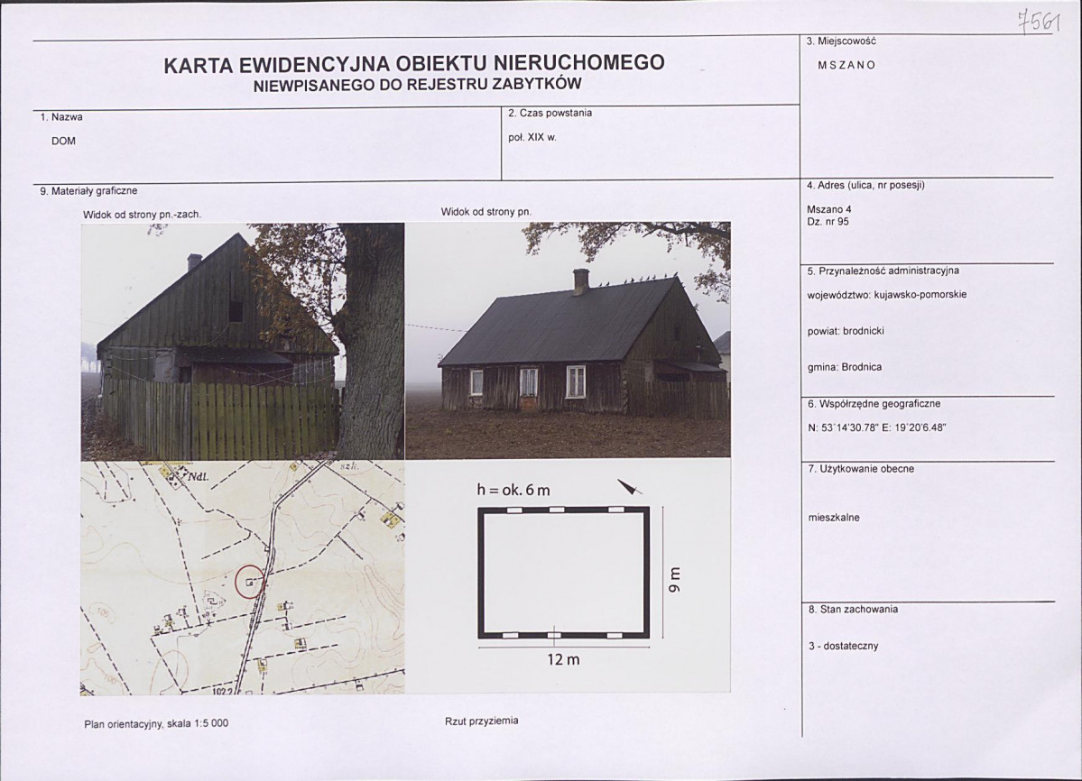 Karta obiektu niewpisanego do rejestru, skan nr 1