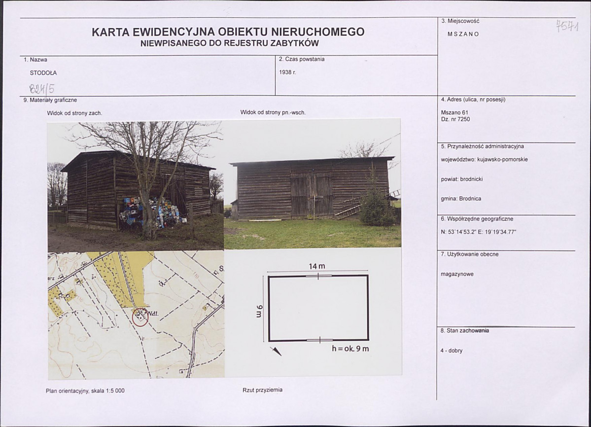 Karta obiektu niewpisanego do rejestru, skan nr 1