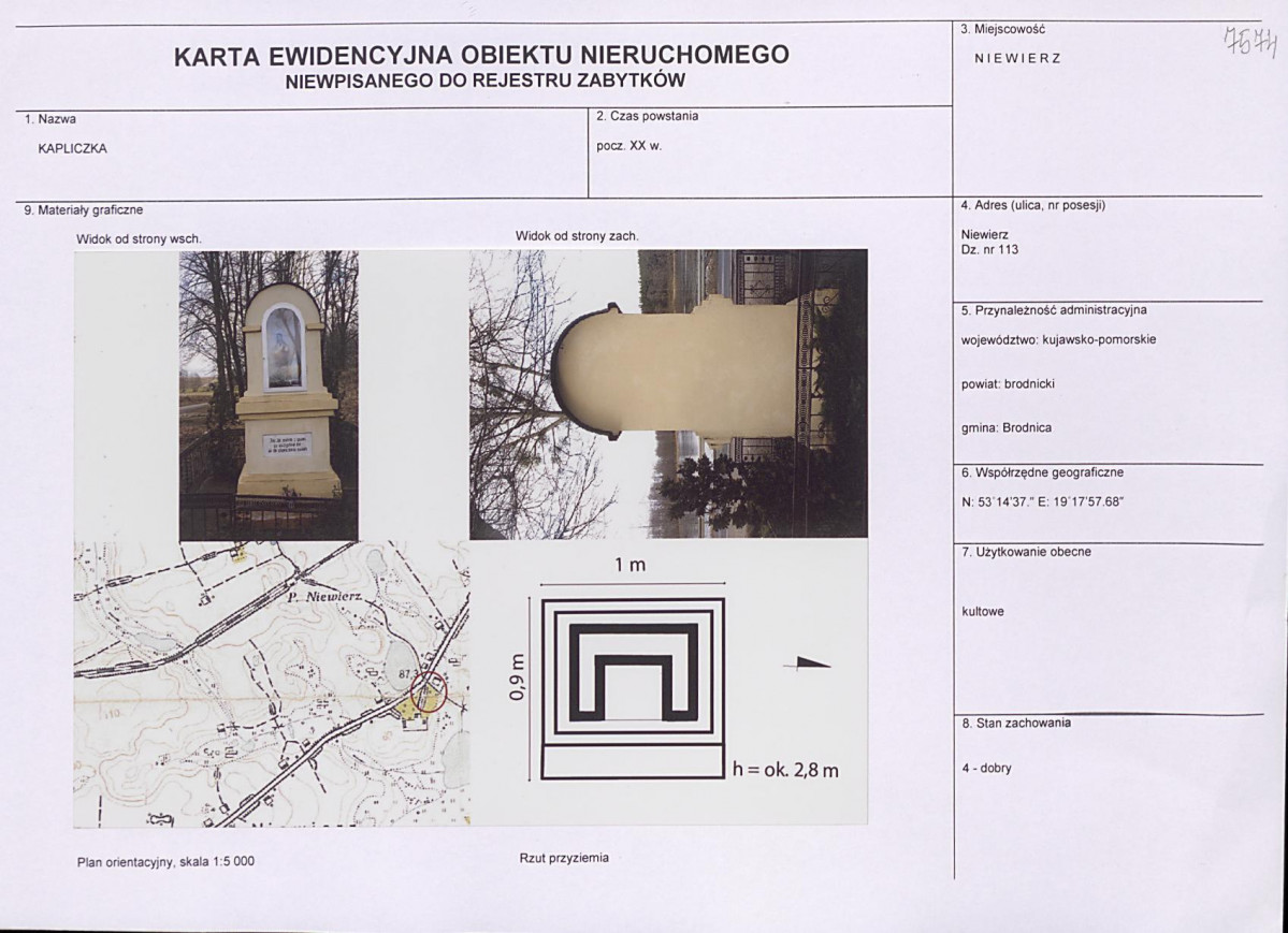 Karta obiektu niewpisanego do rejestru, skan nr 1
