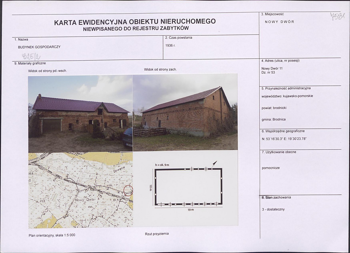 Karta obiektu niewpisanego do rejestru, skan nr 1