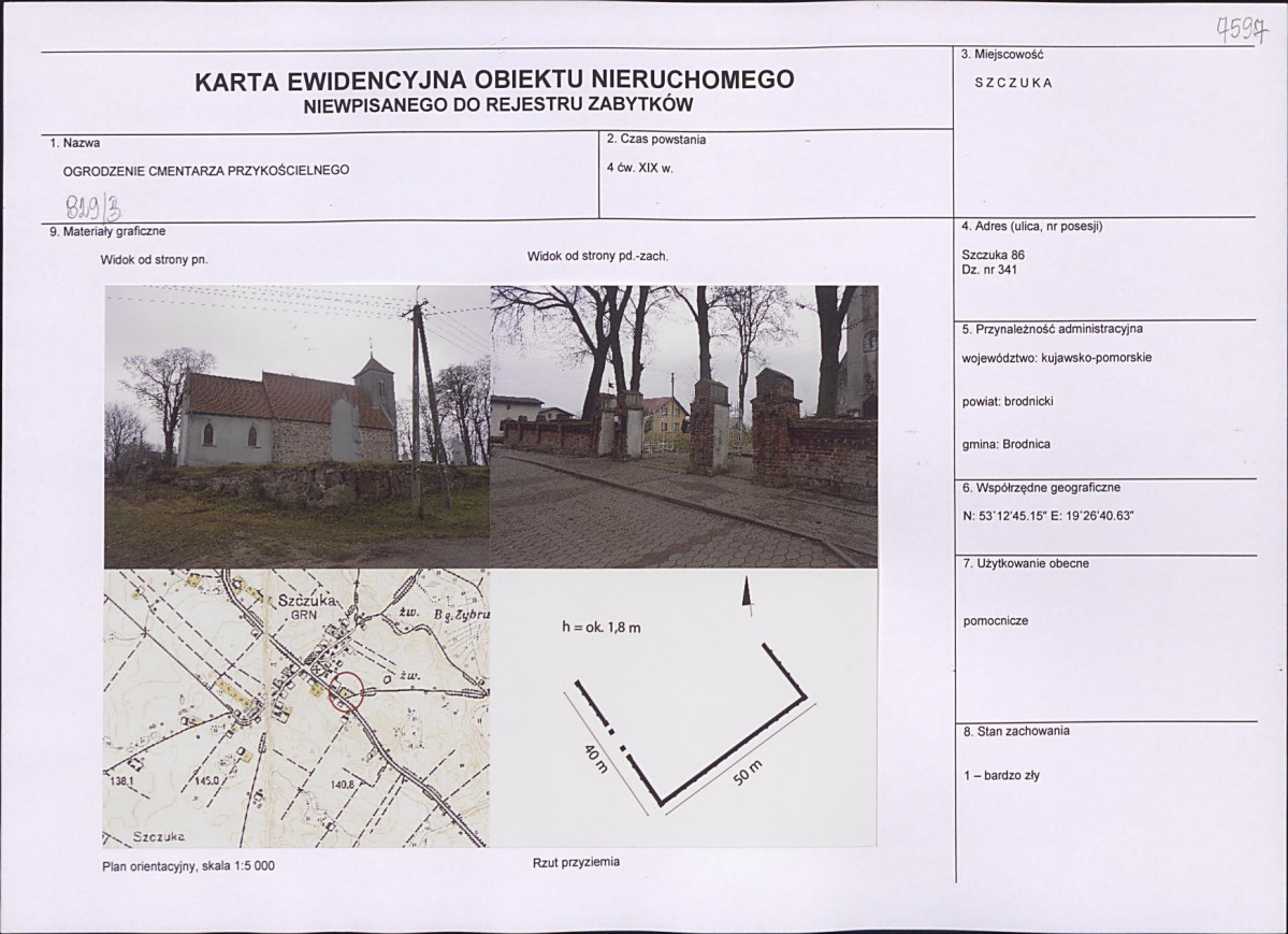 Karta obiektu niewpisanego do rejestru, skan nr 1