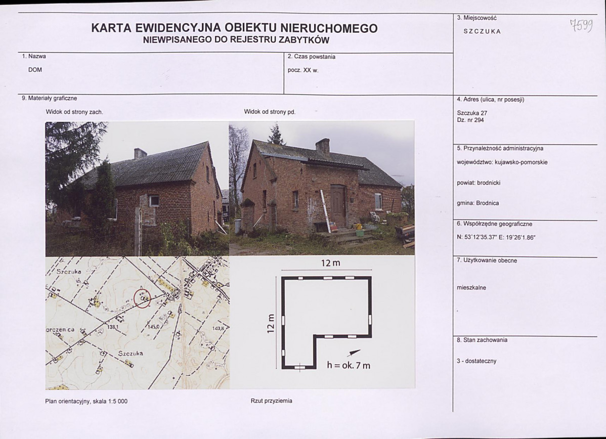 Karta obiektu niewpisanego do rejestru, skan nr 1
