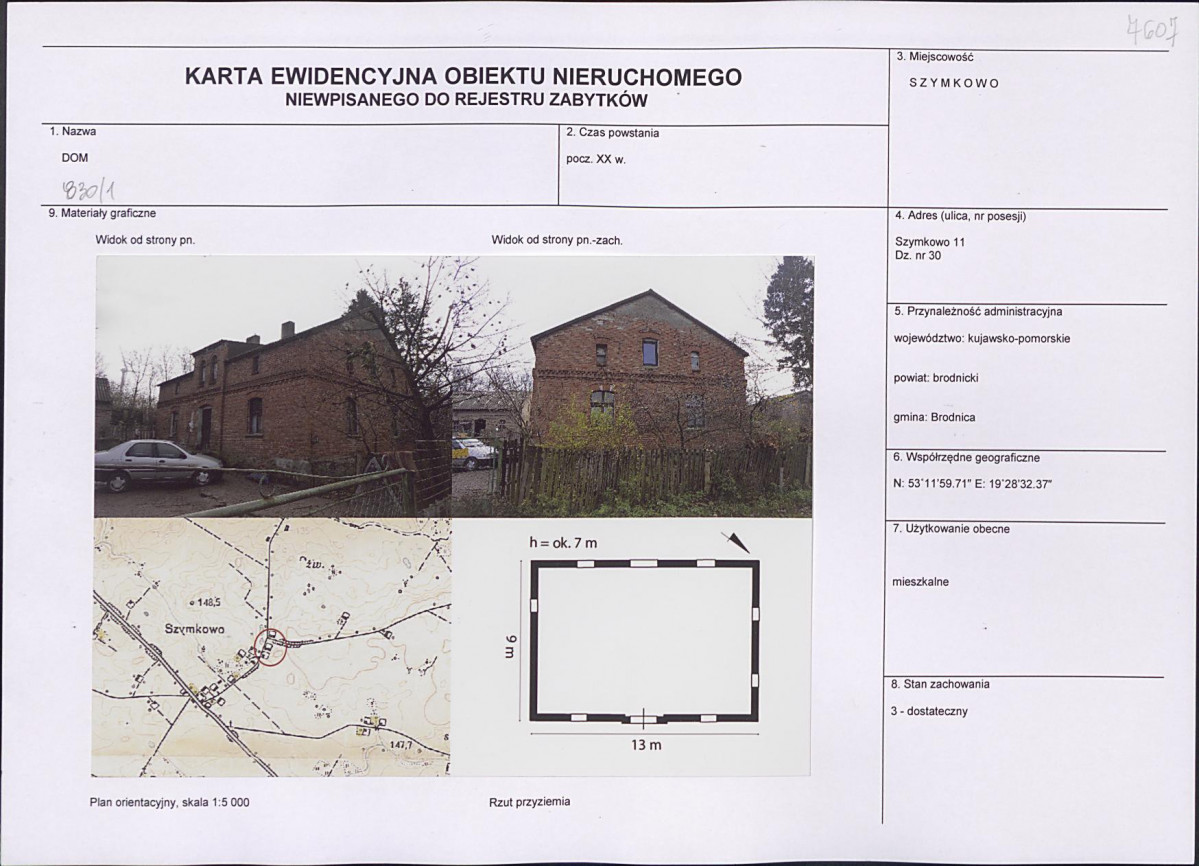 Karta obiektu niewpisanego do rejestru, skan nr 1