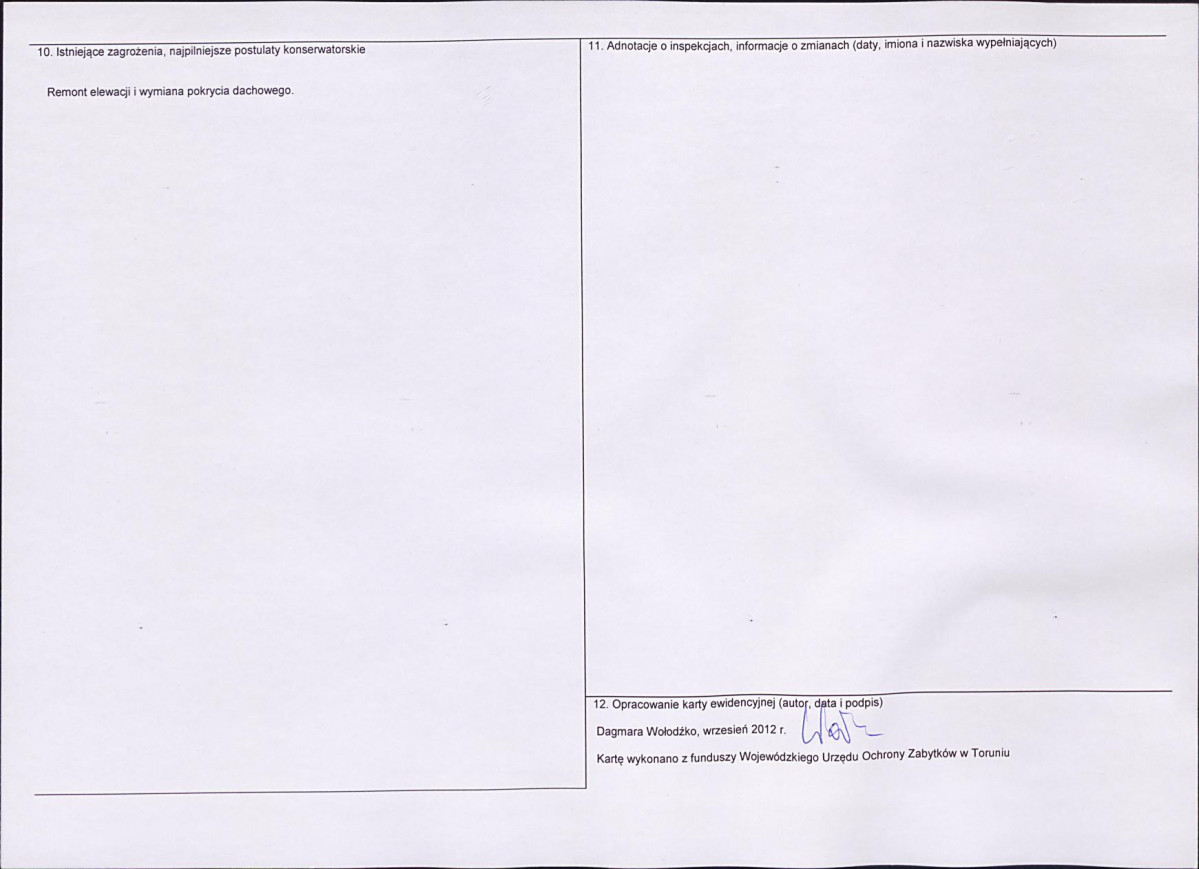 Karta obiektu niewpisanego do rejestru, skan nr 2