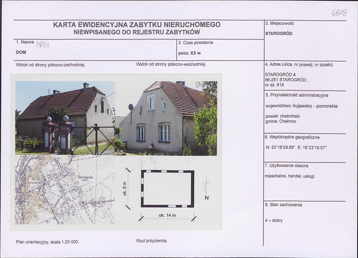 KEZN - Karta obiektu niewpisanego do rejestru, skan nr 1