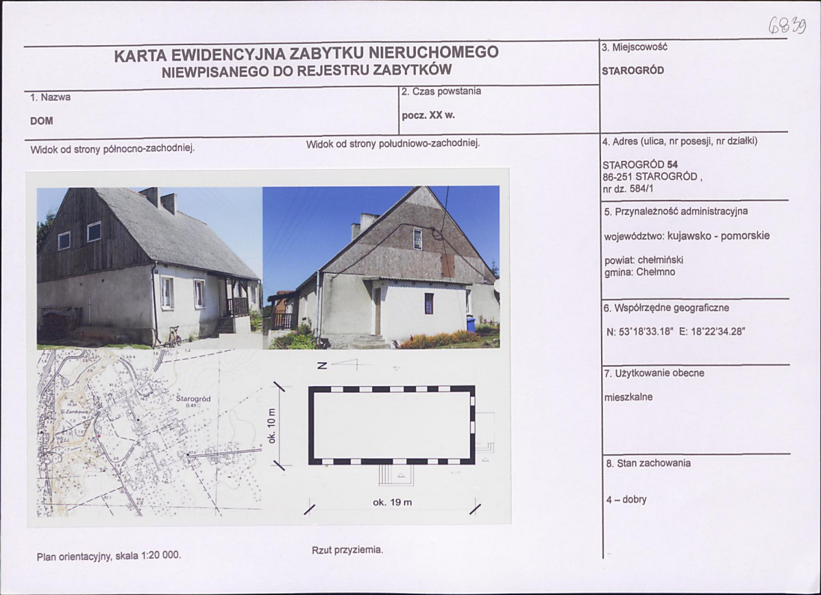 KEZN - Karta obiektu niewpisanego do rejestru, skan nr 1