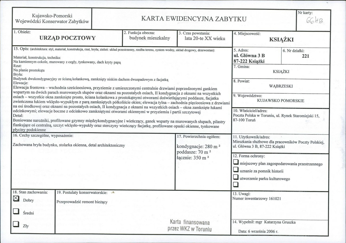KEZN - Karta obiektu niewpisanego do rejestru, skan nr 1