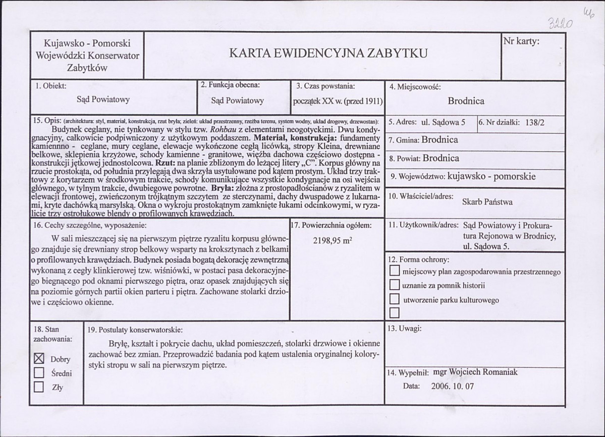 Karta obiektu niewpisanego do rejestru, skan nr 1
