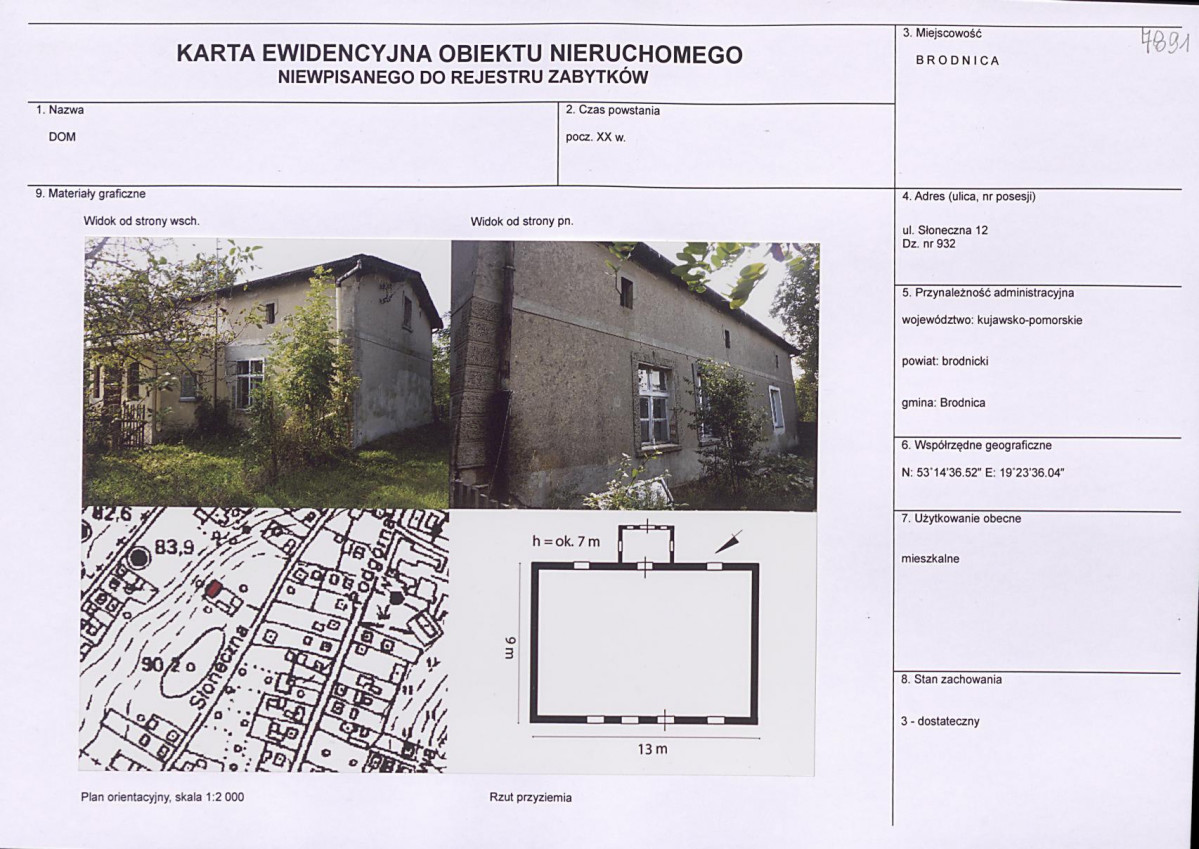 Karta obiektu niewpisanego do rejestru, skan nr 1