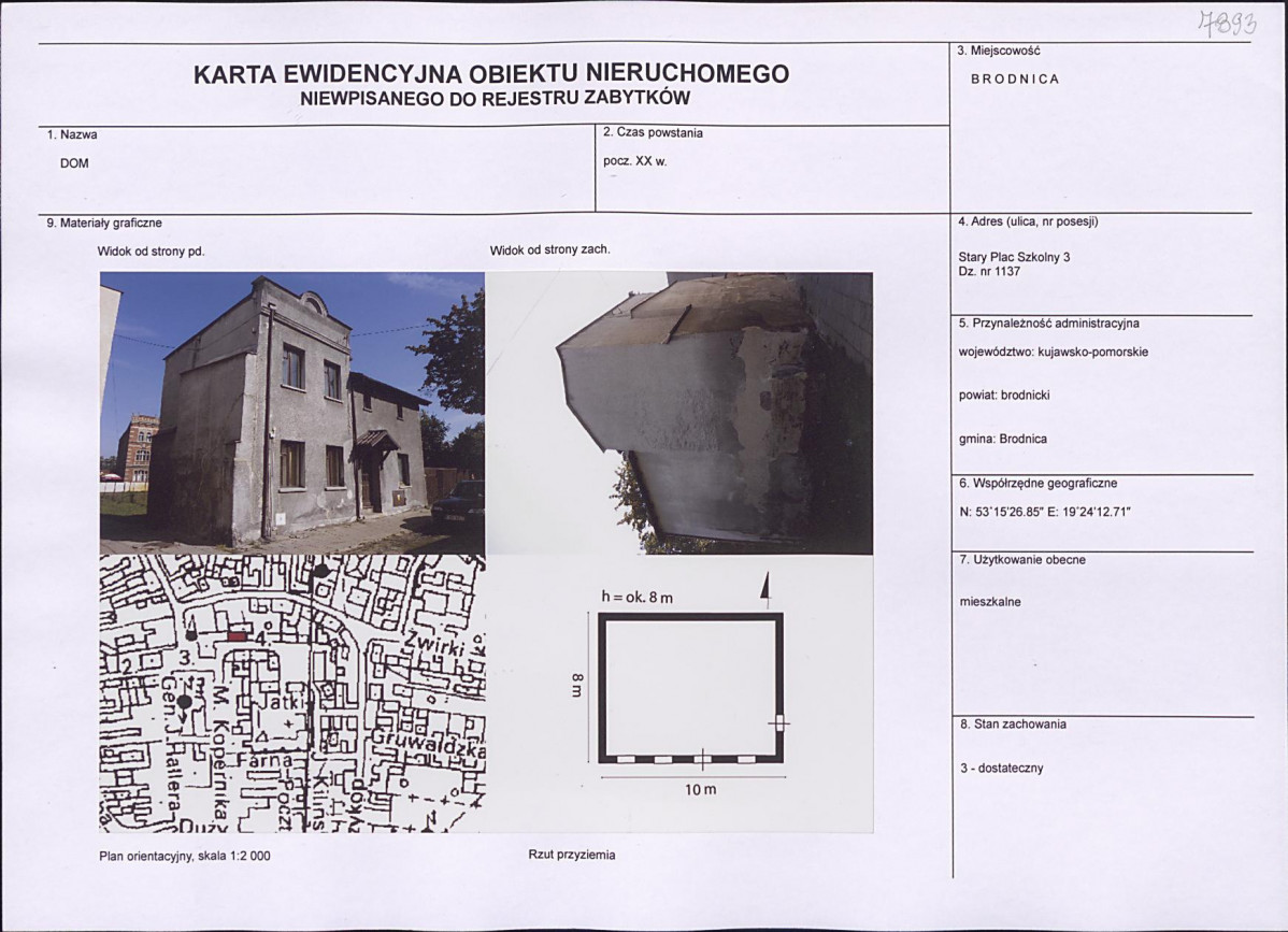 Karta obiektu niewpisanego do rejestru, skan nr 1
