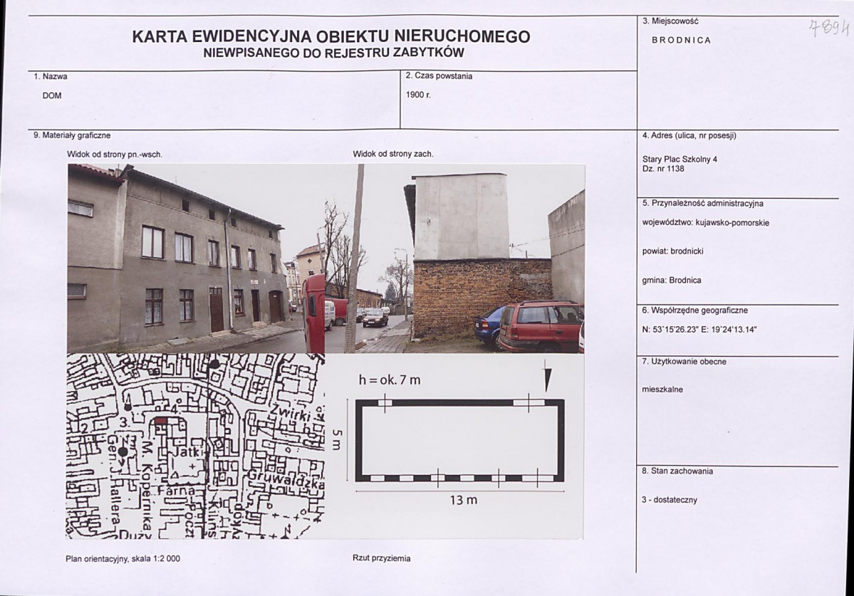 Karta obiektu niewpisanego do rejestru, skan nr 1