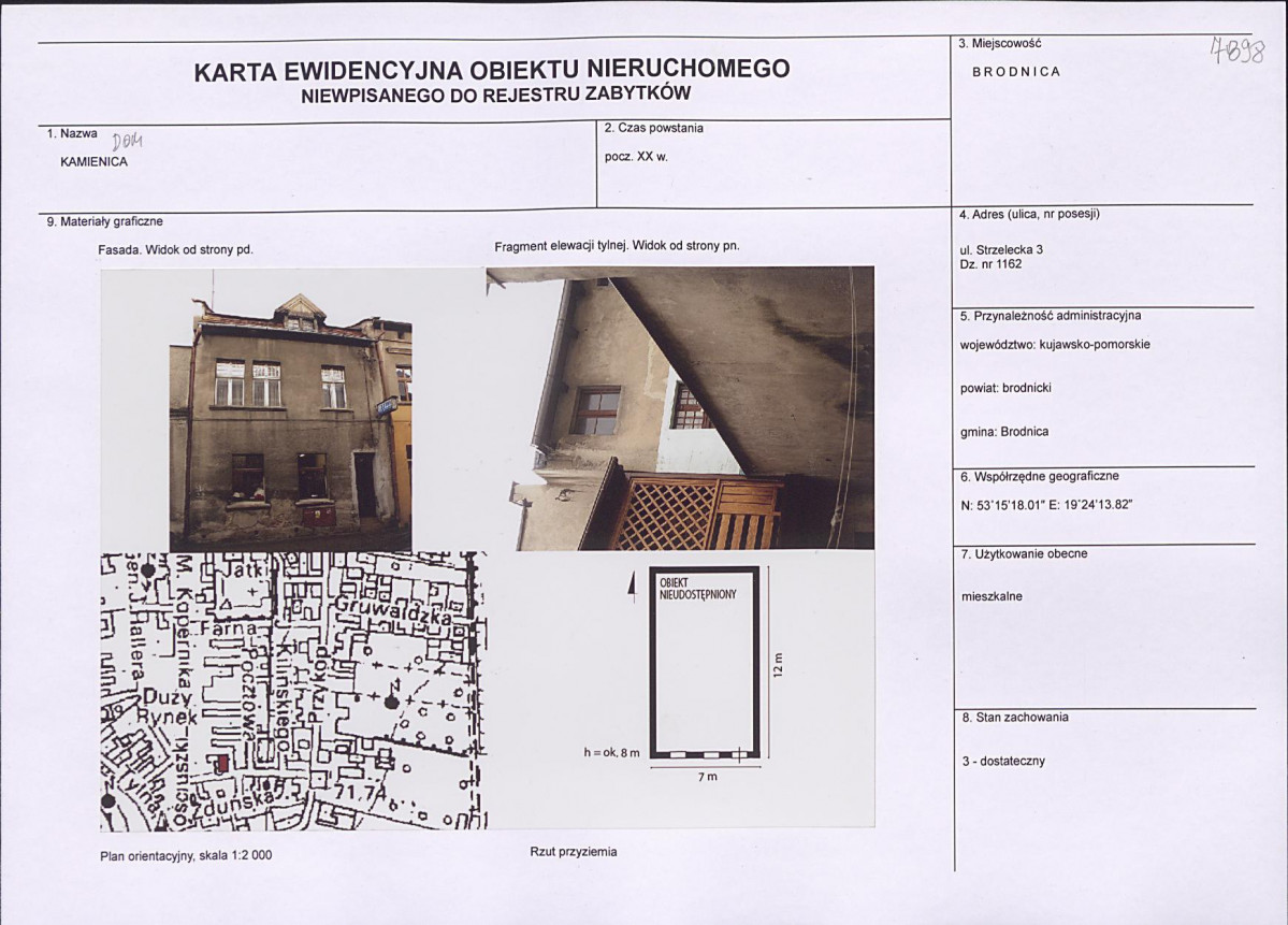 Karta obiektu niewpisanego do rejestru, skan nr 1