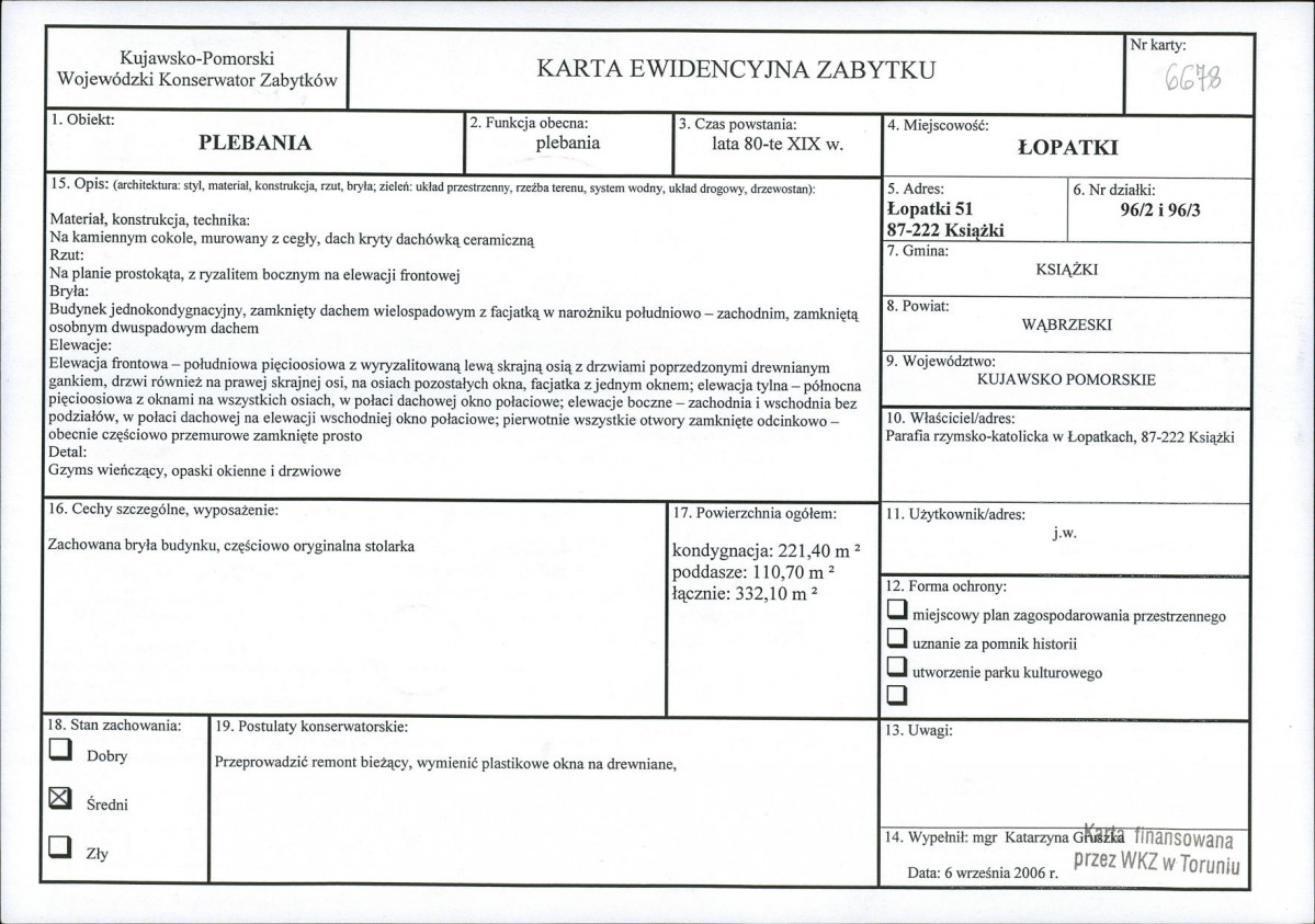 KEZN - Karta obiektu niewpisanego do rejestru, skan nr 1