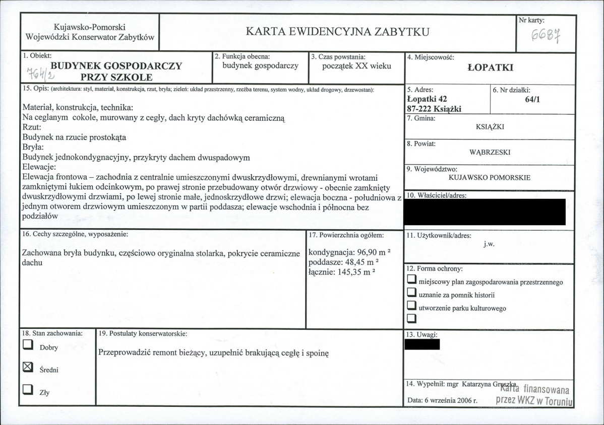 KEZN - Karta obiektu niewpisanego do rejestru, skan nr 1