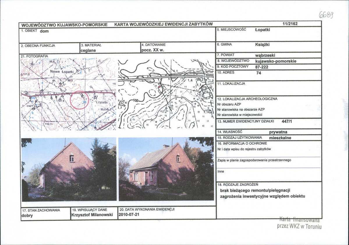 KEZN - Karta obiektu niewpisanego do rejestru, skan nr 1