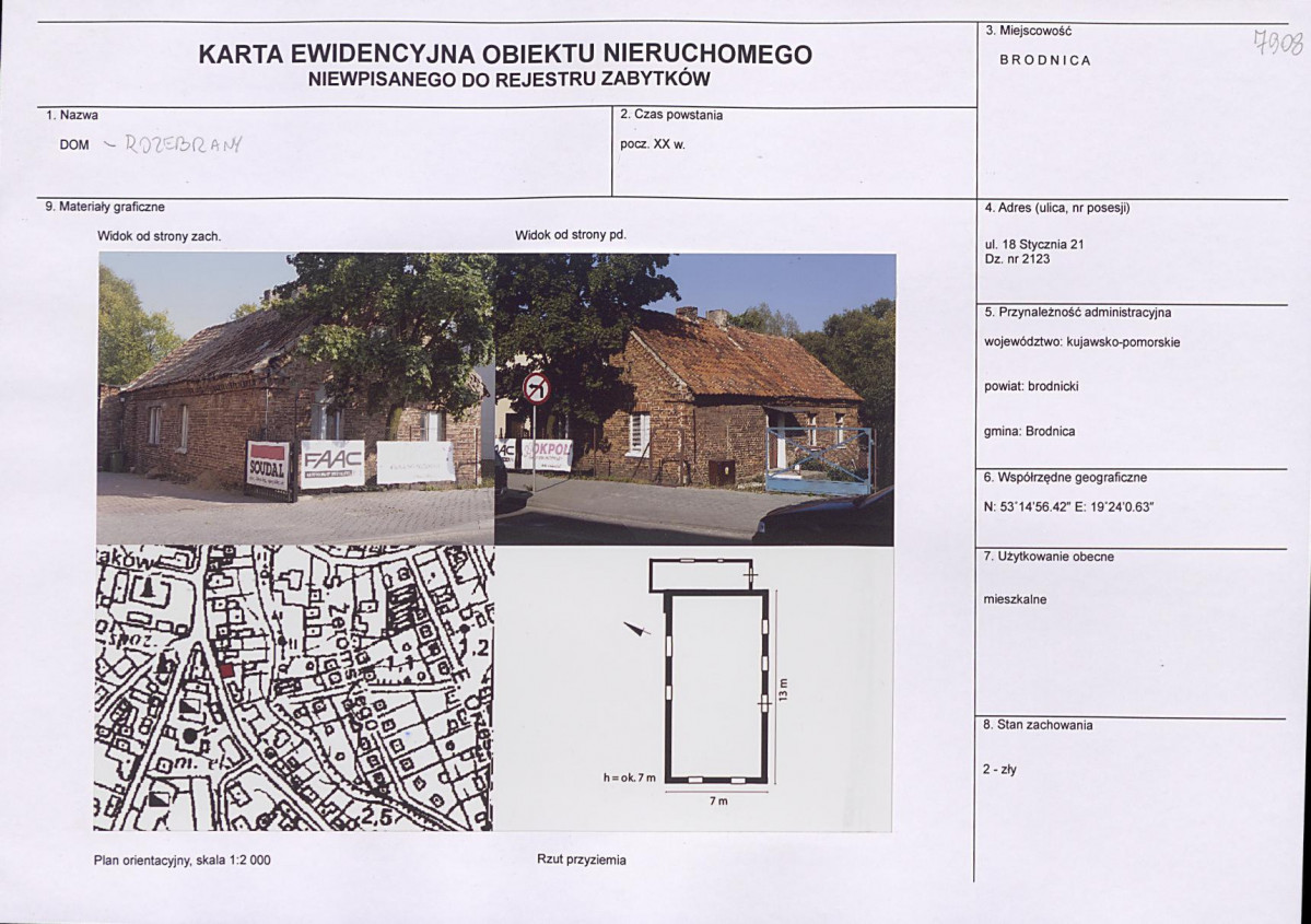 Karta obiektu niewpisanego do rejestru, skan nr 1