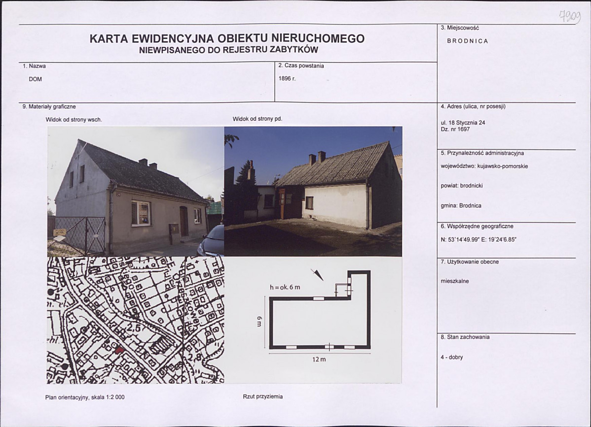 Karta obiektu niewpisanego do rejestru, skan nr 1