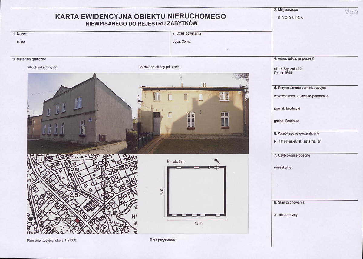 Karta obiektu niewpisanego do rejestru, skan nr 1