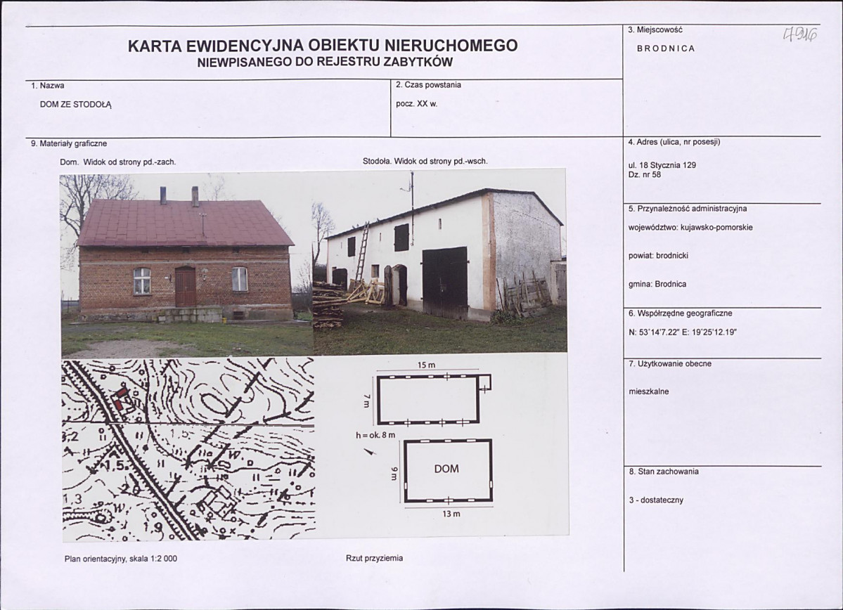 Karta obiektu niewpisanego do rejestru, skan nr 1