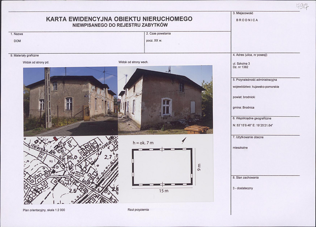 Karta obiektu niewpisanego do rejestru, skan nr 1