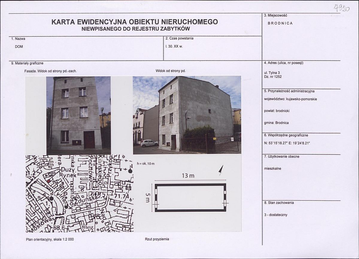 Karta obiektu niewpisanego do rejestru, skan nr 1