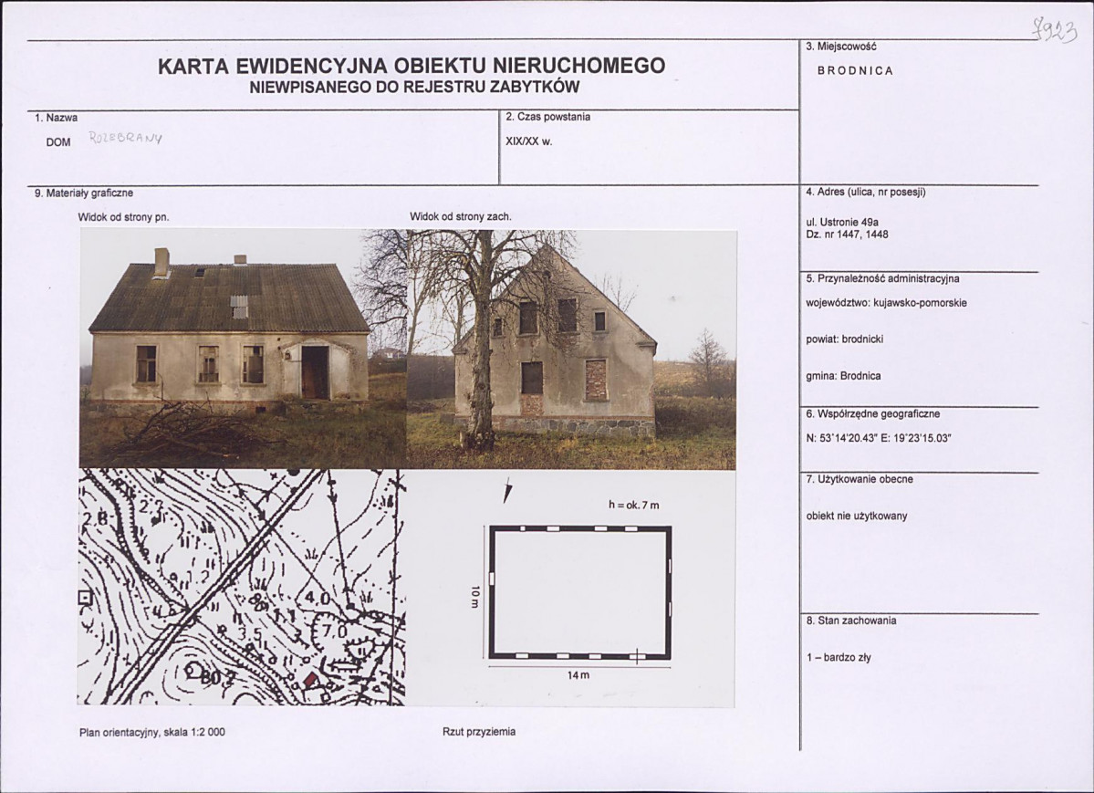 Karta obiektu niewpisanego do rejestru, skan nr 1