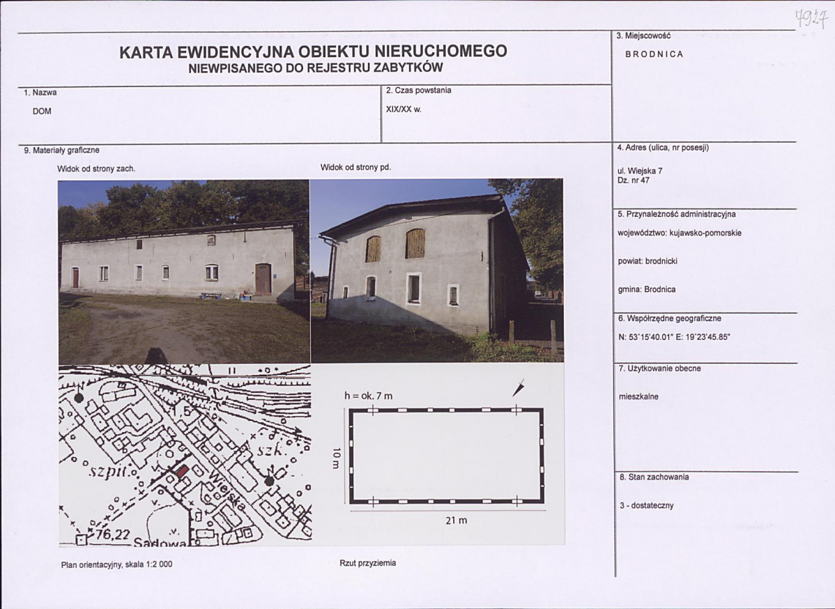 Karta obiektu niewpisanego do rejestru, skan nr 1