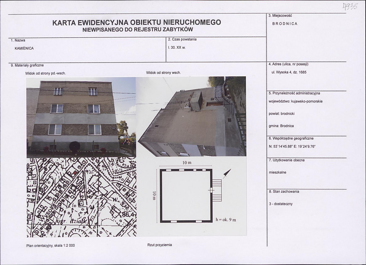 Karta obiektu niewpisanego do rejestru, skan nr 1