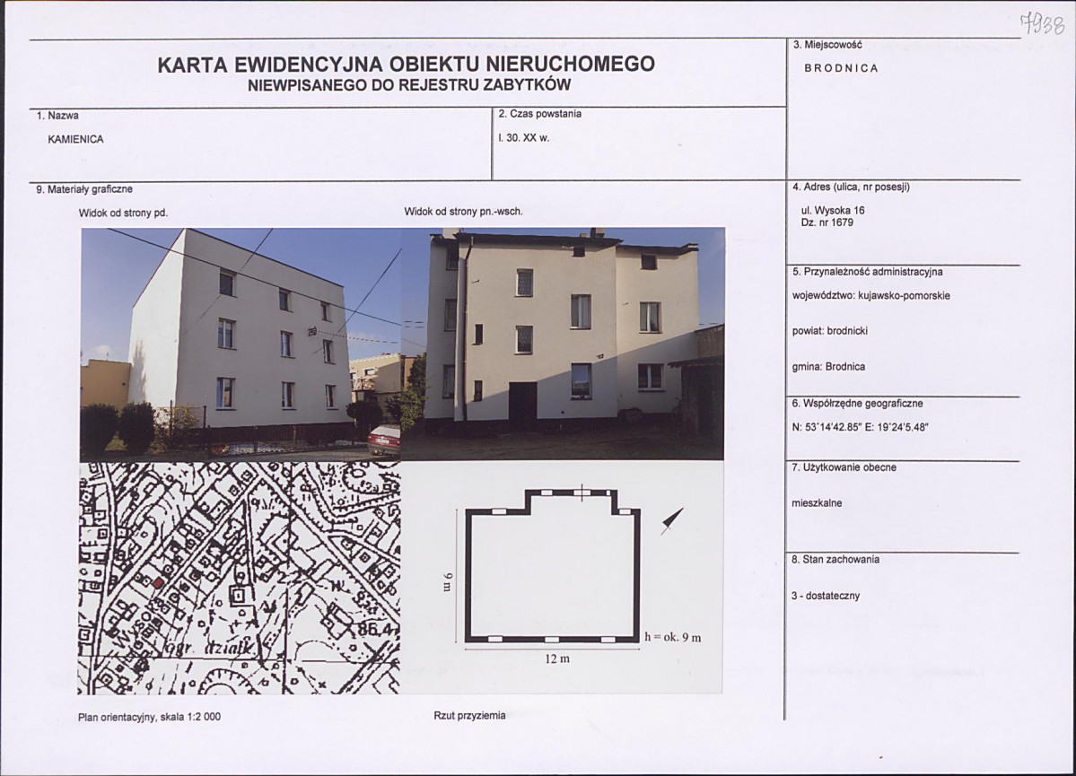 Karta obiektu niewpisanego do rejestru, skan nr 1