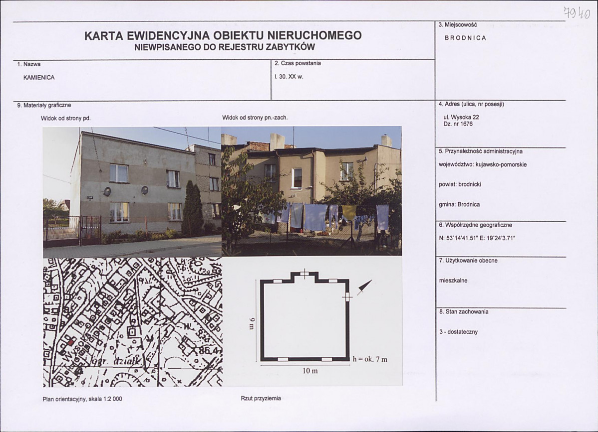 Karta obiektu niewpisanego do rejestru, skan nr 1
