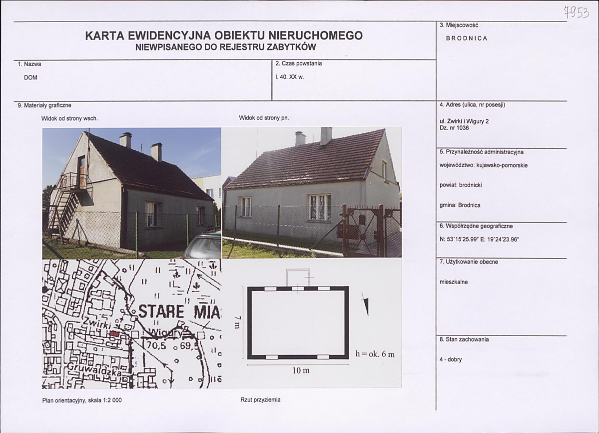 Karta obiektu niewpisanego do rejestru, skan nr 1