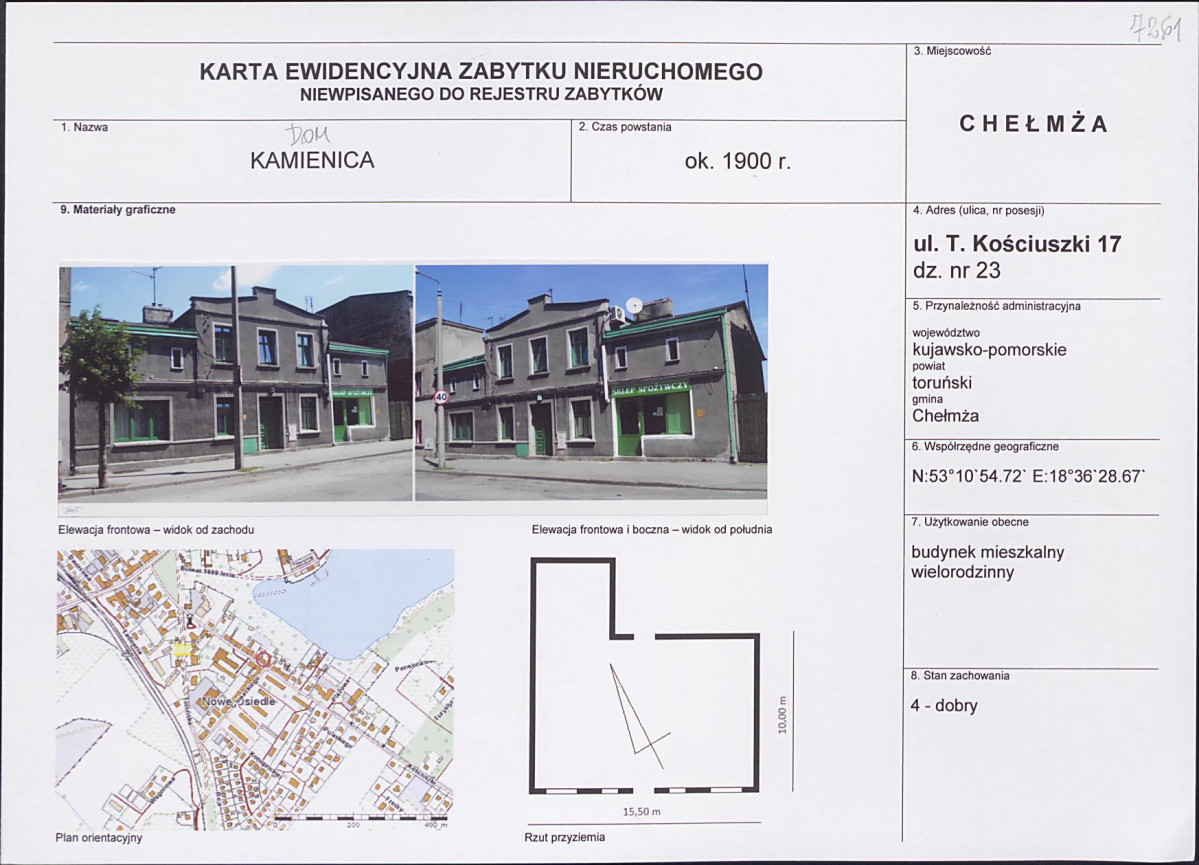 KEZN - Karta obiektu niewpisanego do rejestru, skan nr 1