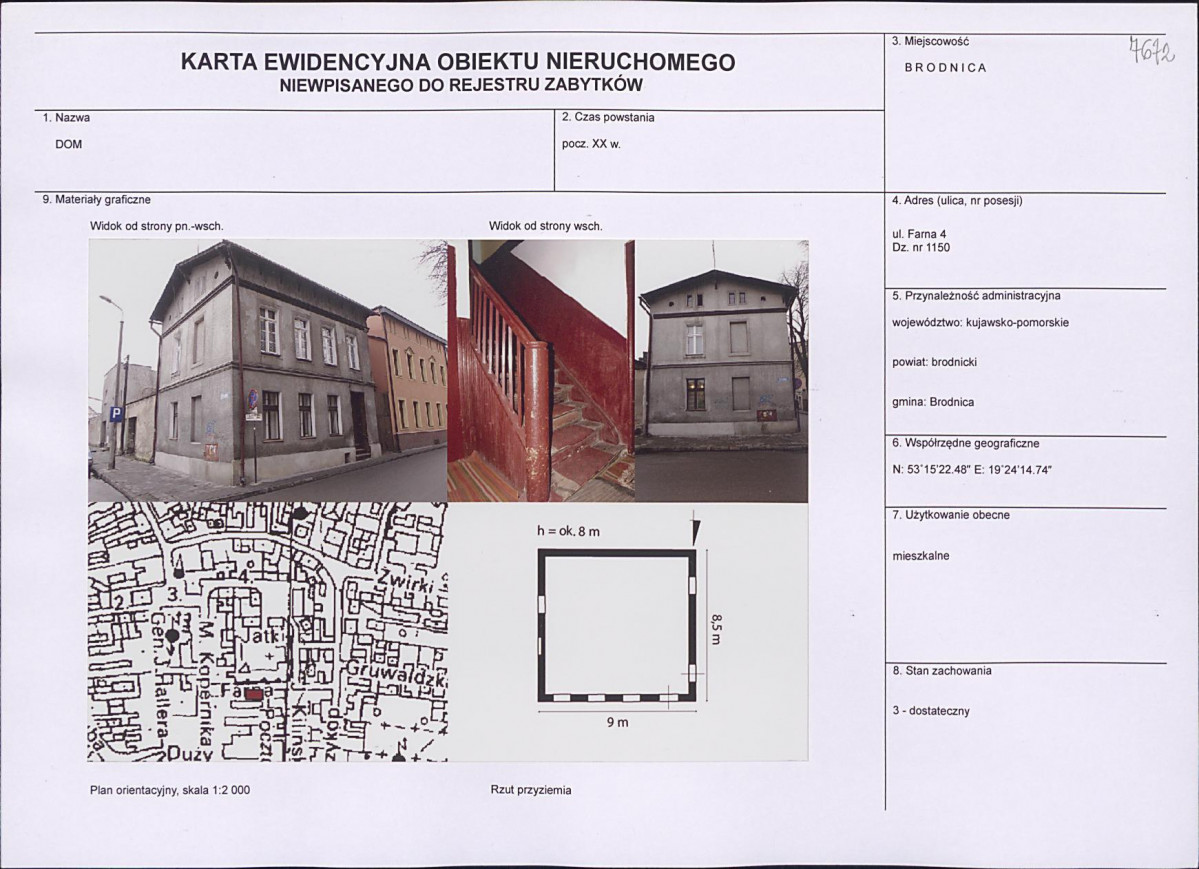 Karta obiektu niewpisanego do rejestru, skan nr 1