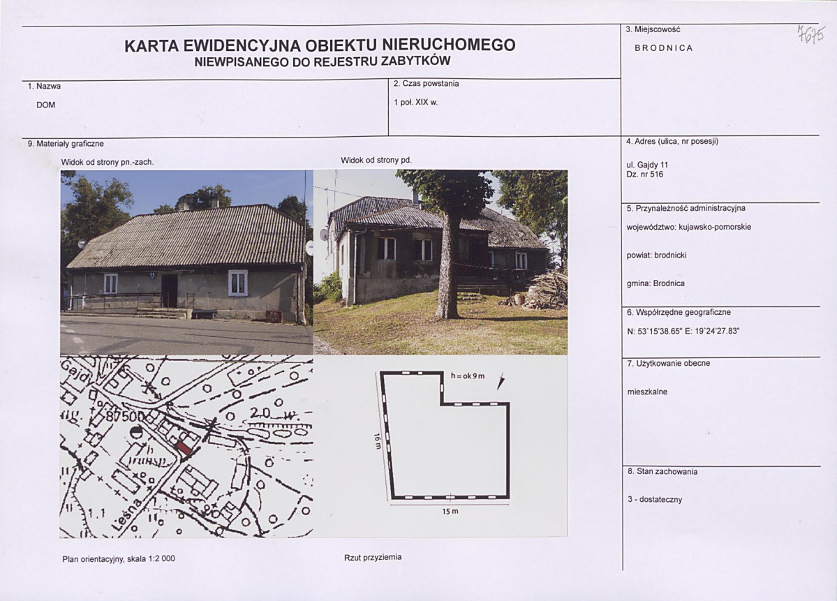 Karta obiektu niewpisanego do rejestru, skan nr 1