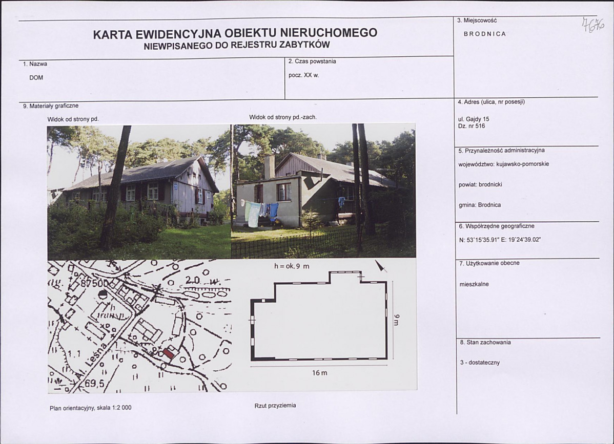 Karta obiektu niewpisanego do rejestru, skan nr 1