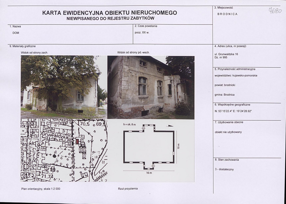 Karta obiektu niewpisanego do rejestru, skan nr 1