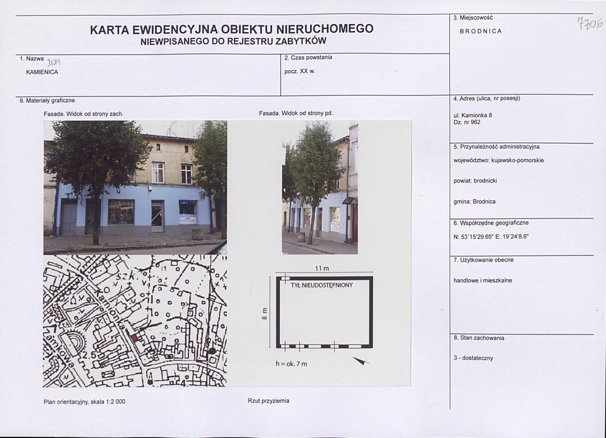 Karta obiektu niewpisanego do rejestru, skan nr 1