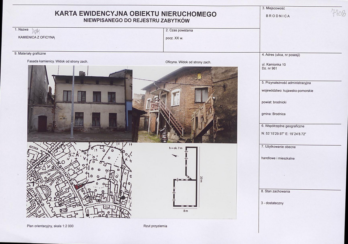Karta obiektu niewpisanego do rejestru, skan nr 1