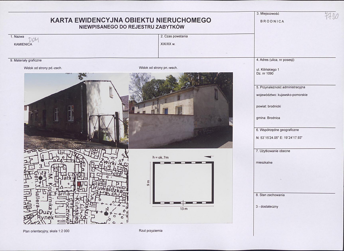 Karta obiektu niewpisanego do rejestru, skan nr 1