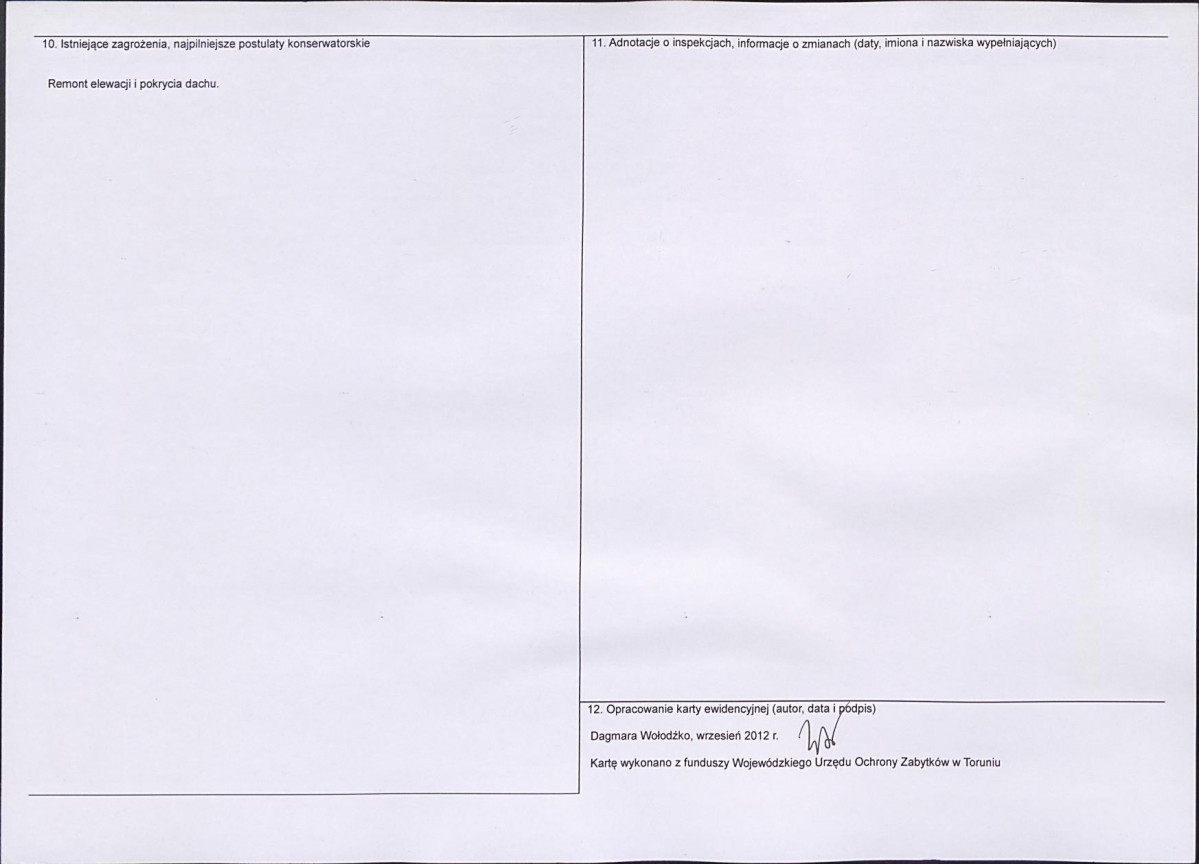 Karta obiektu niewpisanego do rejestru, skan nr 2