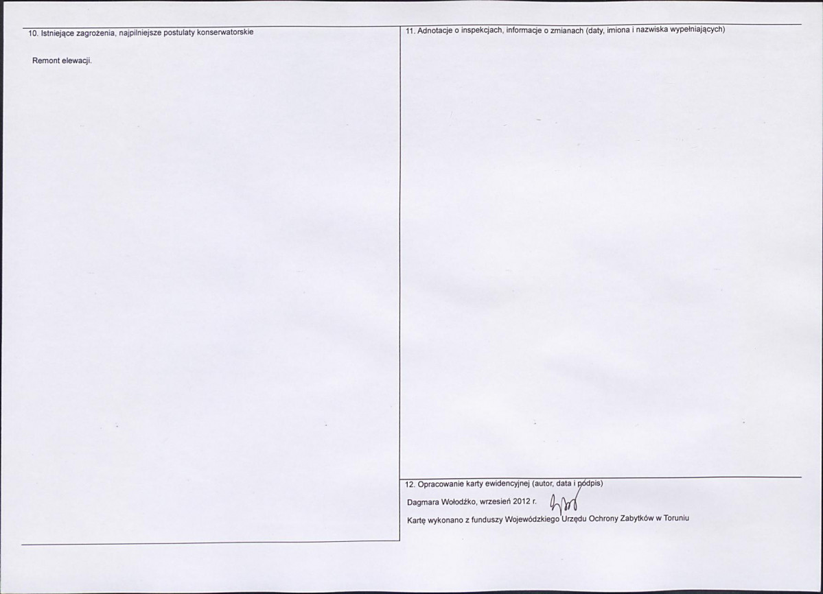 Karta obiektu niewpisanego do rejestru, skan nr 2