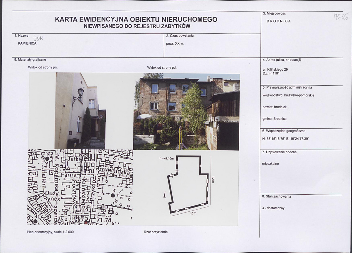 Karta obiektu niewpisanego do rejestru, skan nr 1