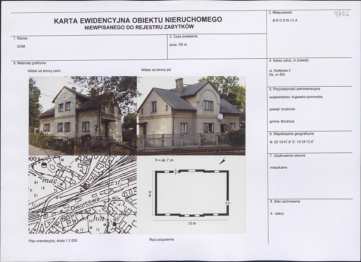 Karta obiektu niewpisanego do rejestru, skan nr 1