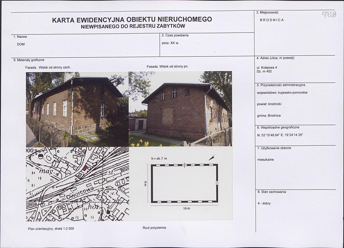 Karta obiektu niewpisanego do rejestru, skan nr 1