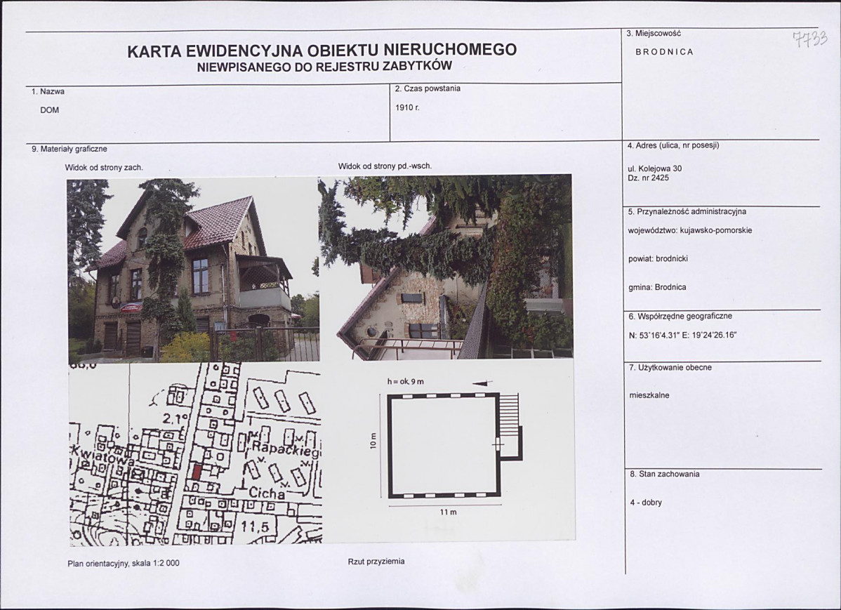 Karta obiektu niewpisanego do rejestru, skan nr 1