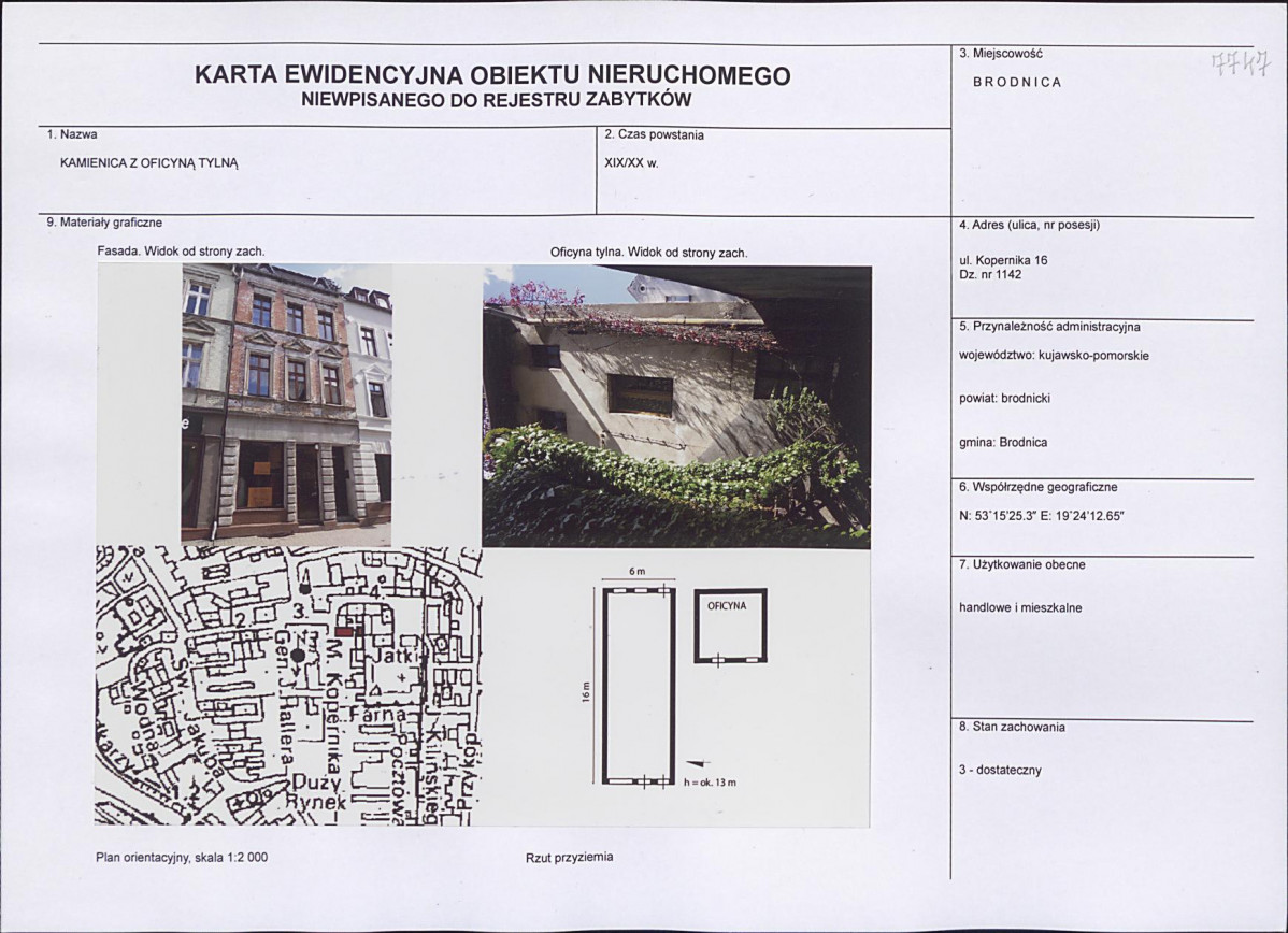 Karta obiektu niewpisanego do rejestru, skan nr 1