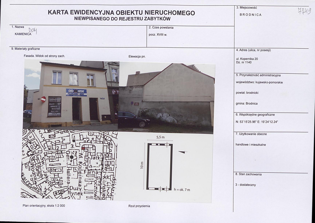 Karta obiektu niewpisanego do rejestru, skan nr 1