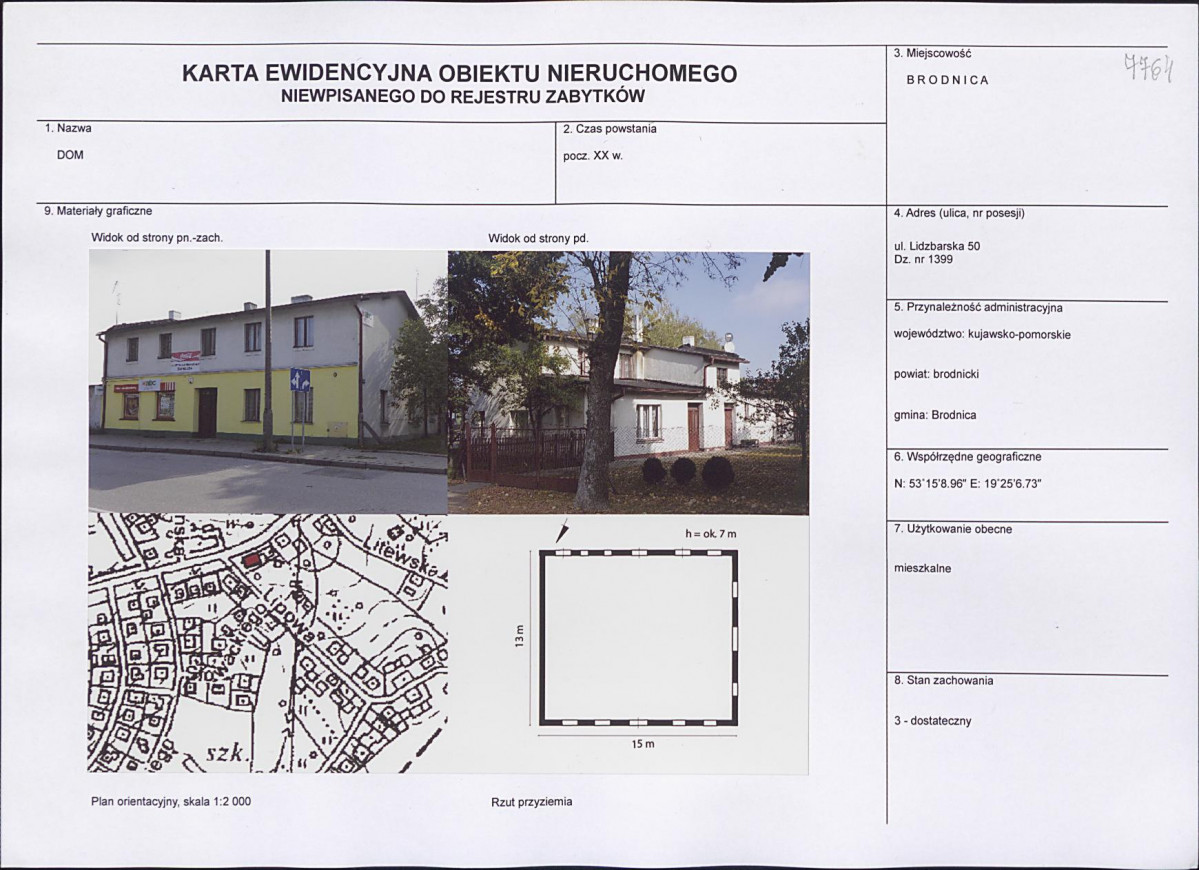 Karta obiektu niewpisanego do rejestru, skan nr 1