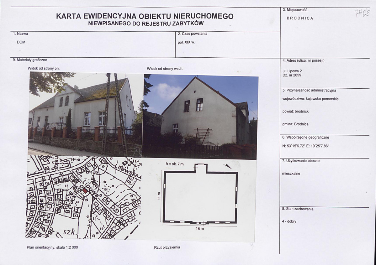 Karta obiektu niewpisanego do rejestru, skan nr 1